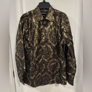 American Breed Metallic Gold Black Baroque Paisley Long Sleeve Large NWT